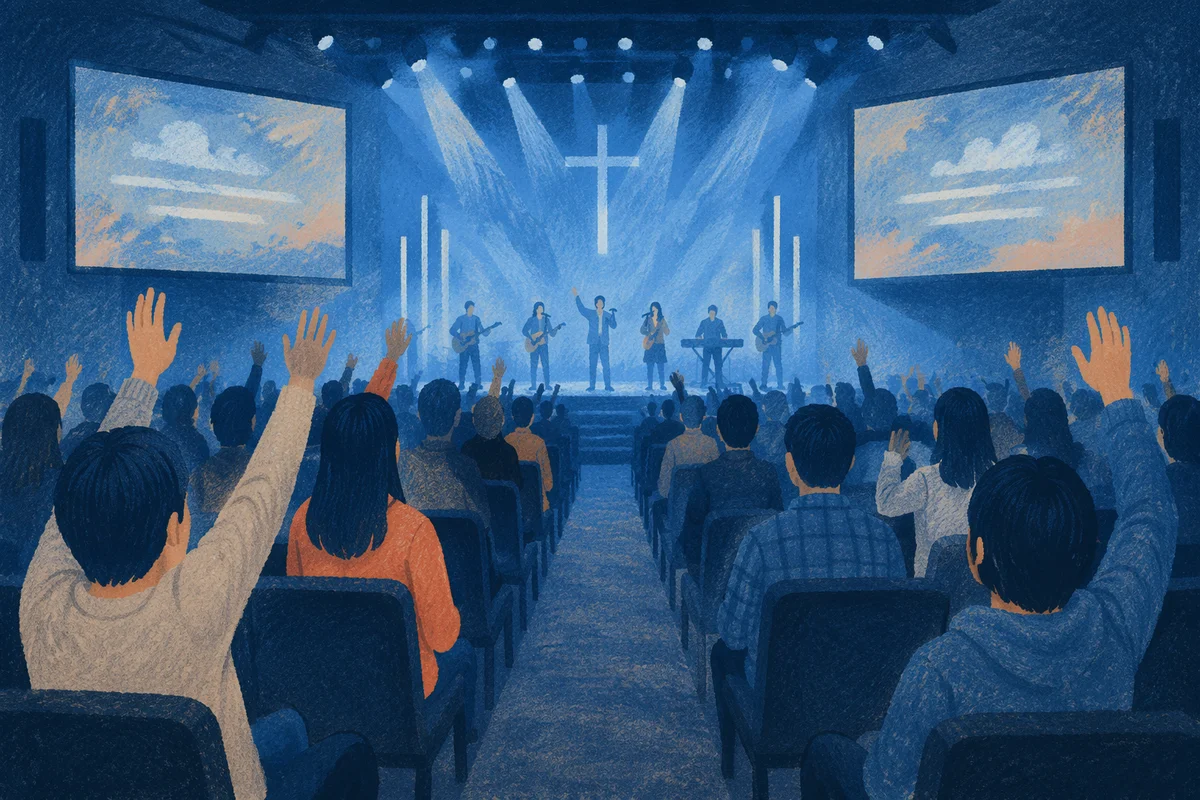 Korean Church Praise Team Under Blue Lights