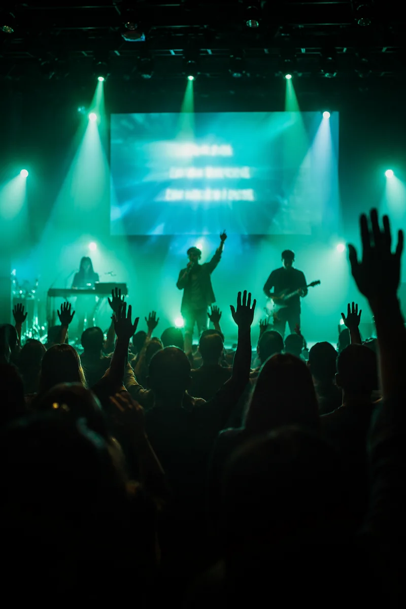 Korean Church Praise Team Under Teal Lights