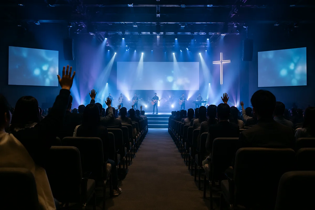 Korean Church Praise Team Under Stage Lights