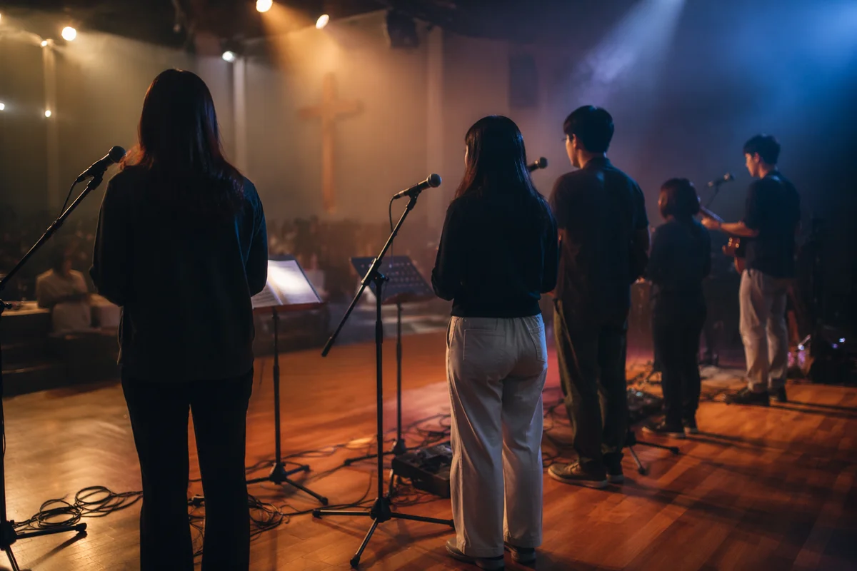 Korean Church Praise Team Microphones at Rehearsal