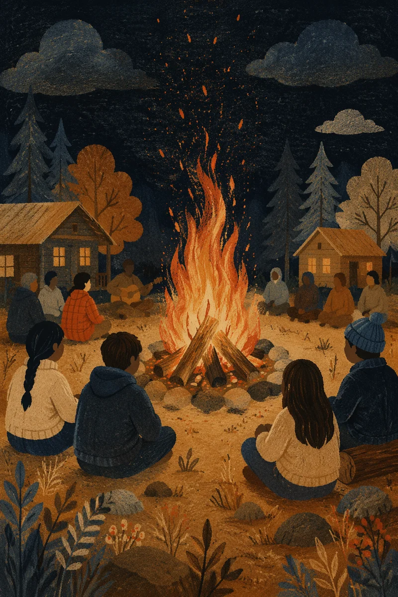 Campfire Gathering at Night Outdoors
