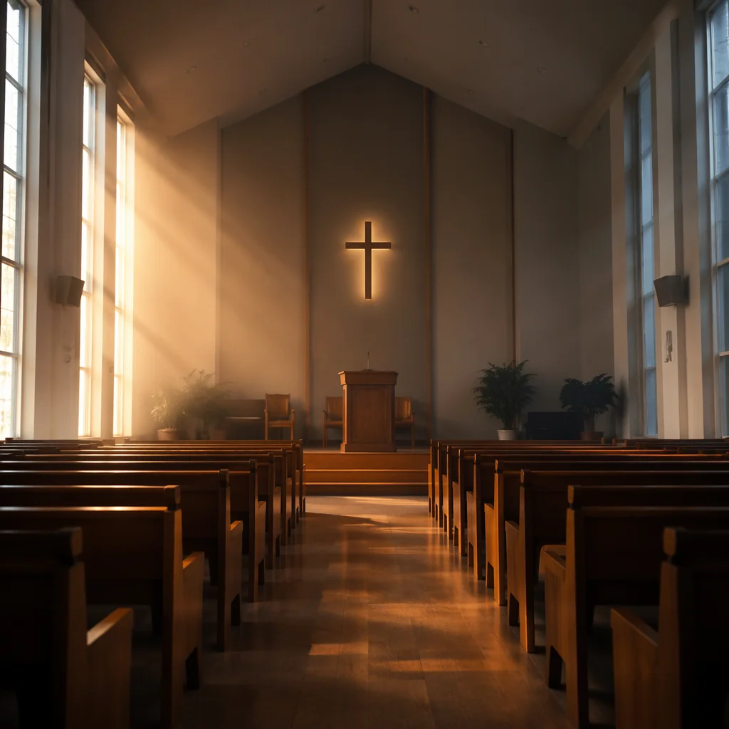 Empty Korean Church Before Dawn Prayer