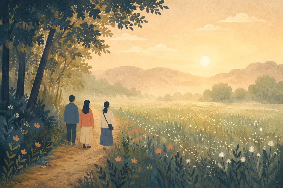 Early Morning Prayer Walk Through Mist
