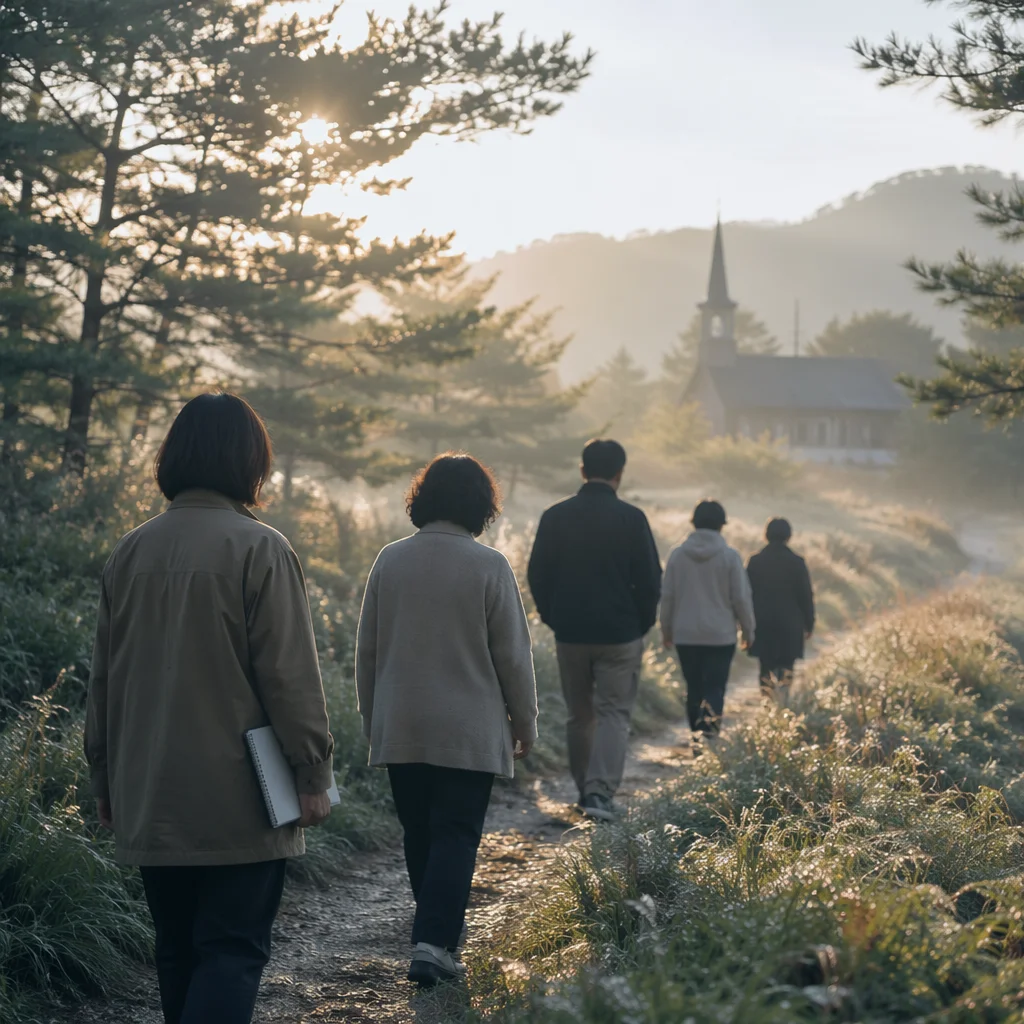 Early Morning Prayer Walk Near Rural Church