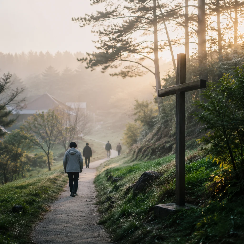 Early Morning Prayer Walk Through Pines