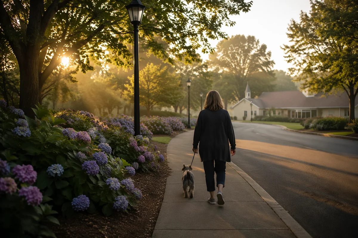 Peaceful Sunrise Prayer Walk Through Garden Path