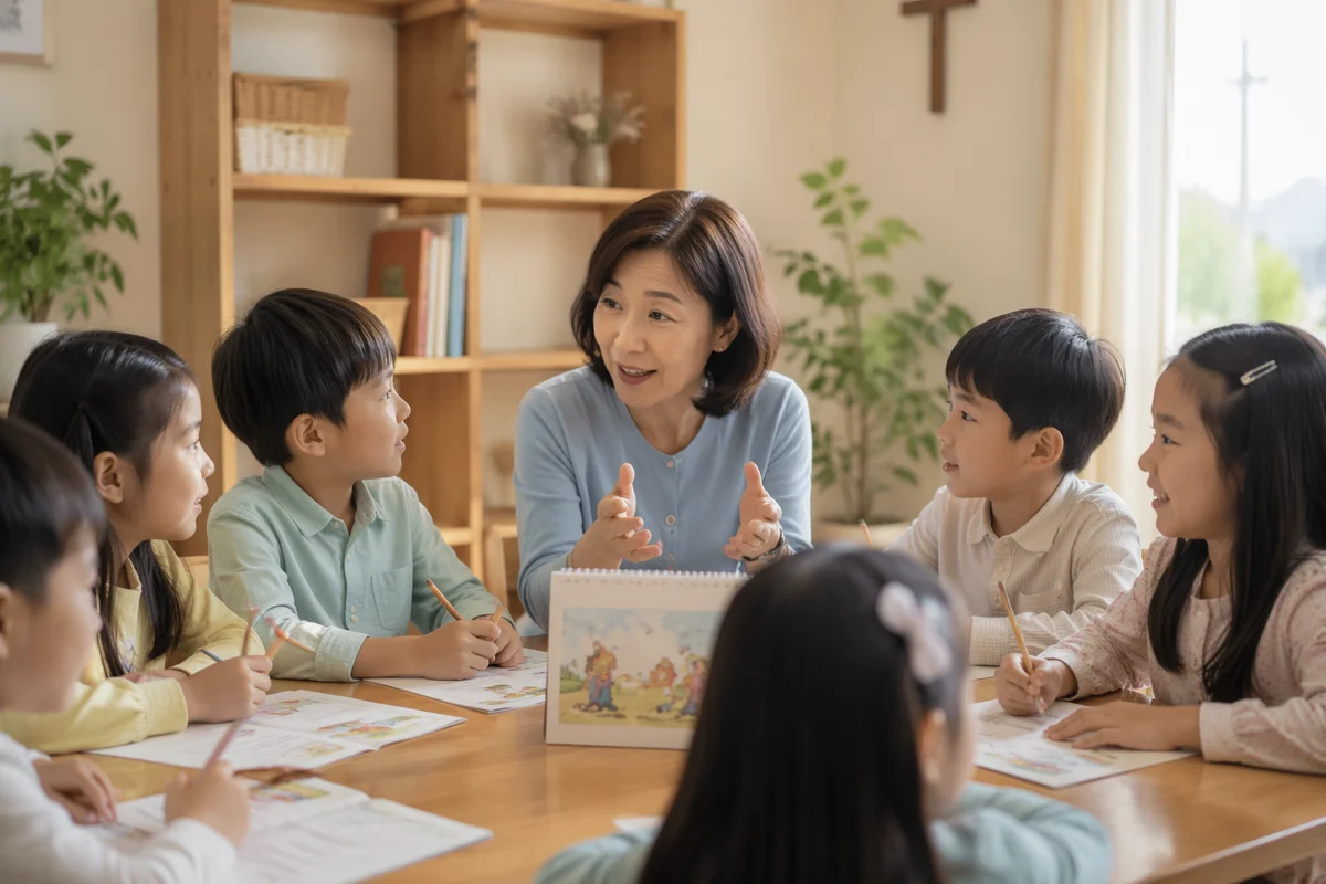 Korean Teacher and Children in Classroom