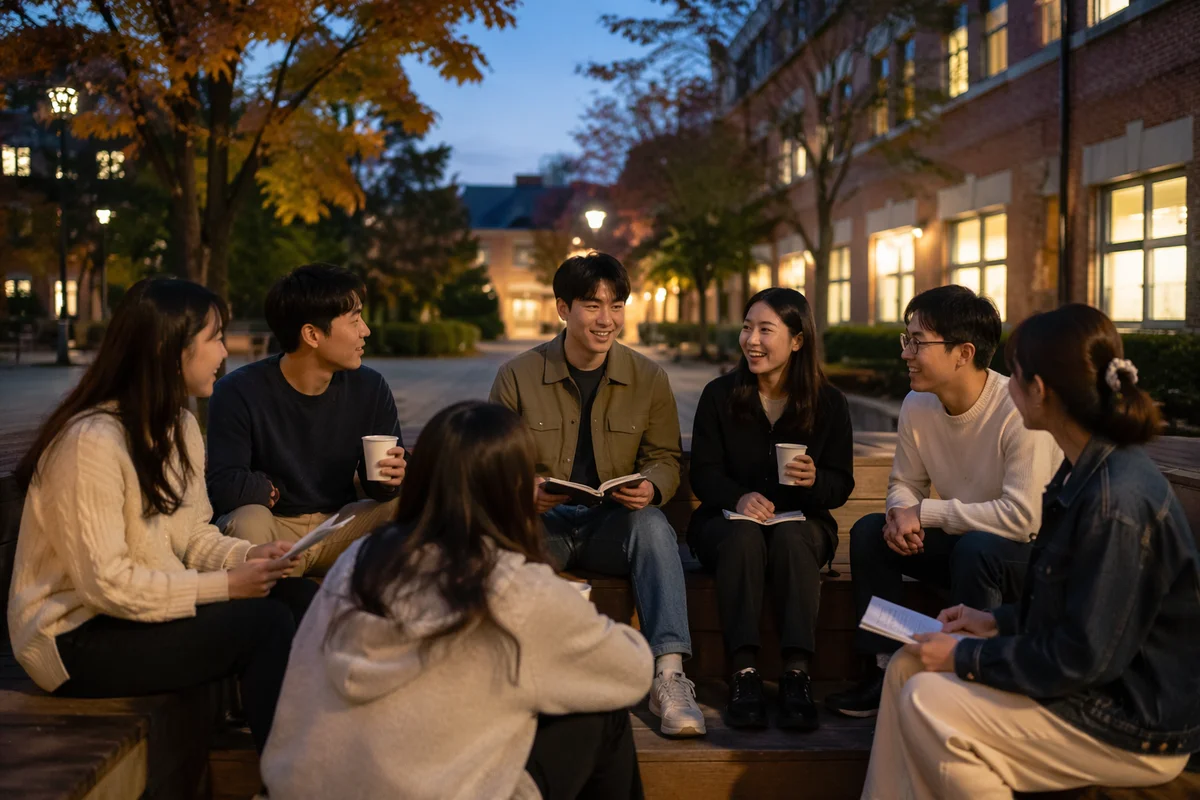 Korean College Students in Campus Courtyard
