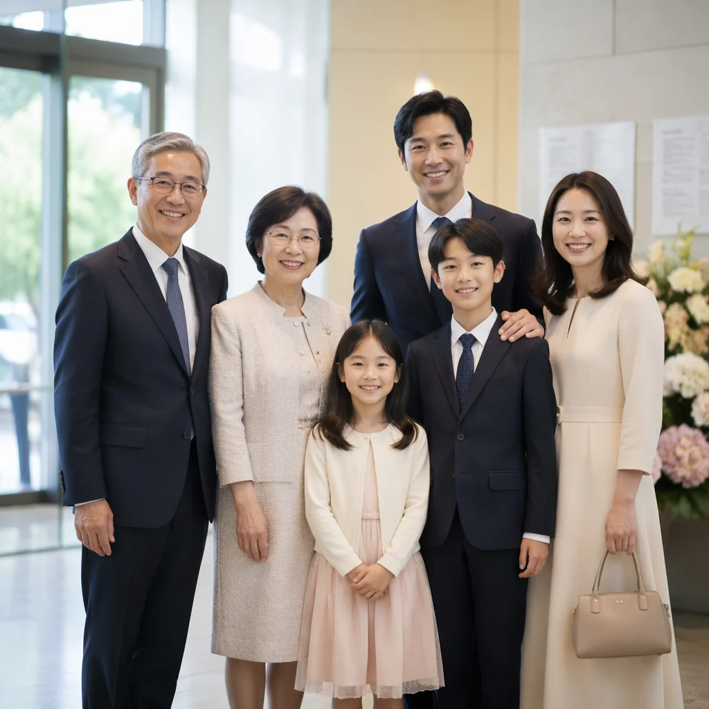 Korean Family Portrait in Church Lobby