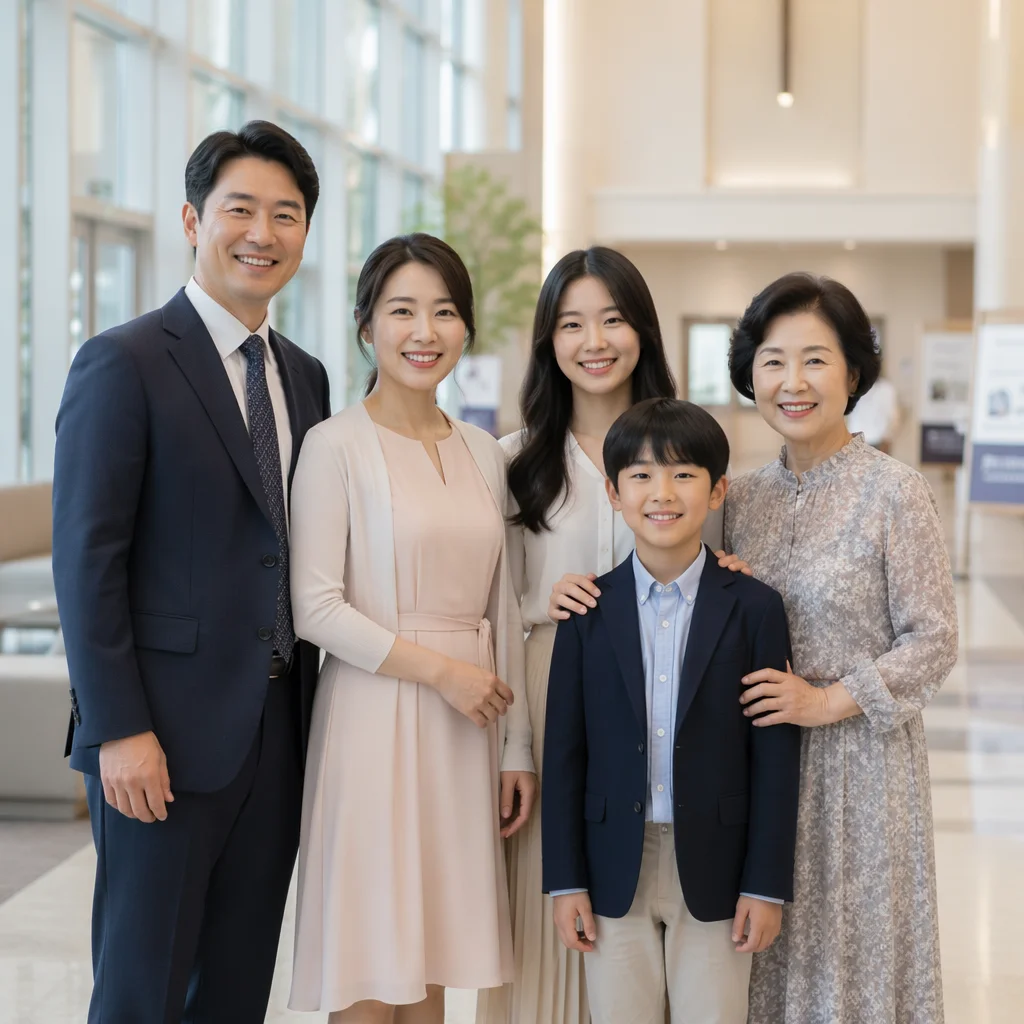 Korean Family Portrait in Church Lobby