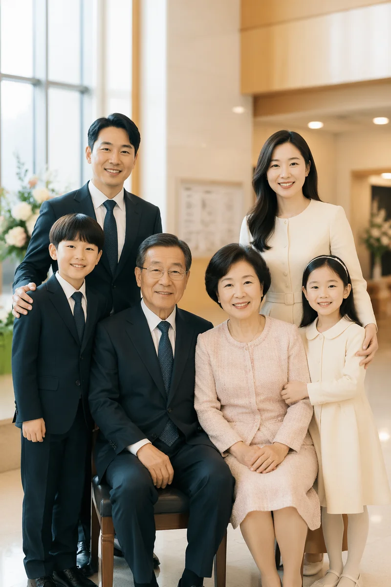 Korean Family Portrait in Church Lobby