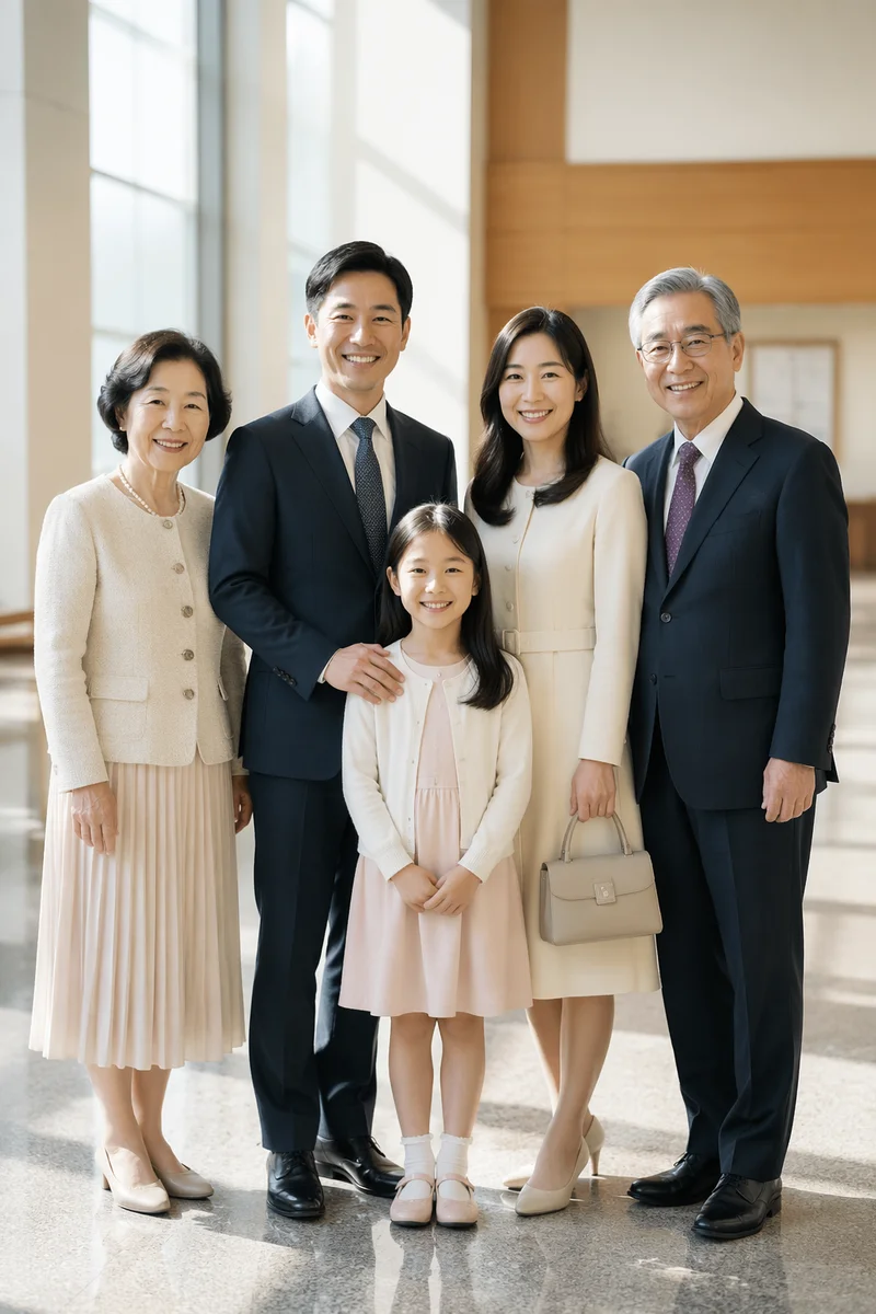 Korean Family Portrait in Church Lobby