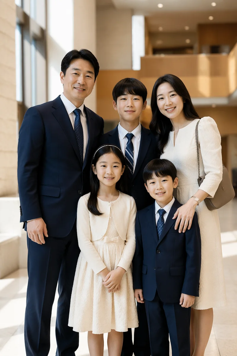 Korean Family Portrait in Church Lobby