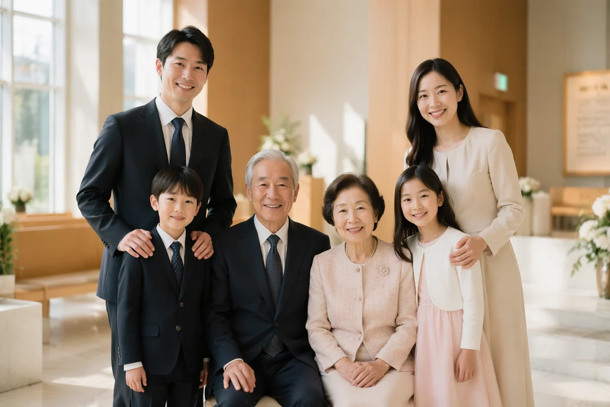 Korean Family Portrait in Church Lobby