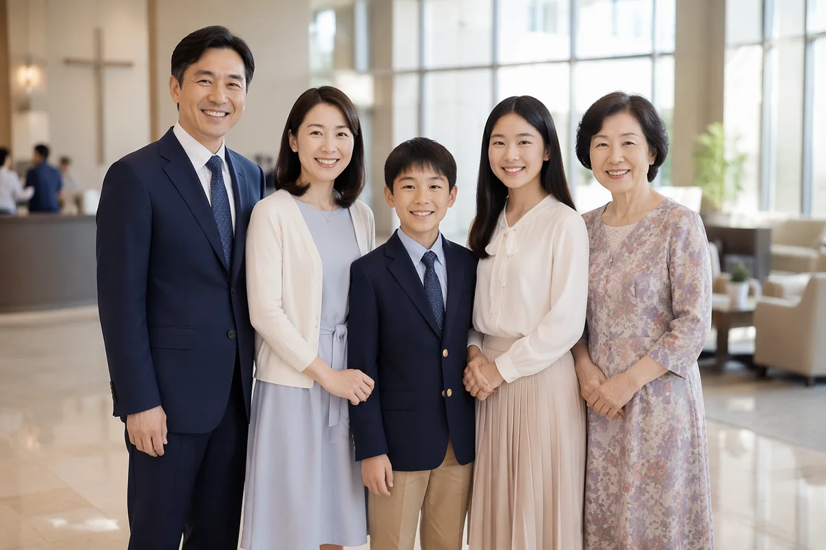 Korean Family Portrait in Church Lobby