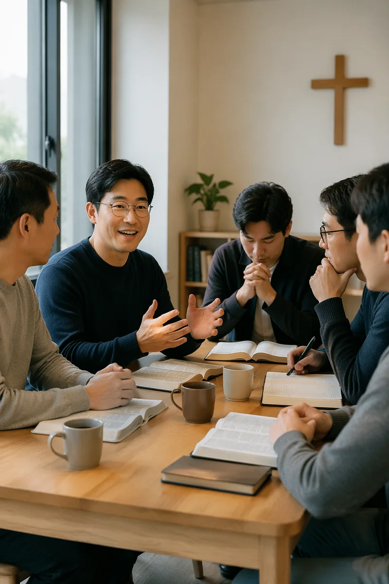 Korean Men Bible Study in Church Room