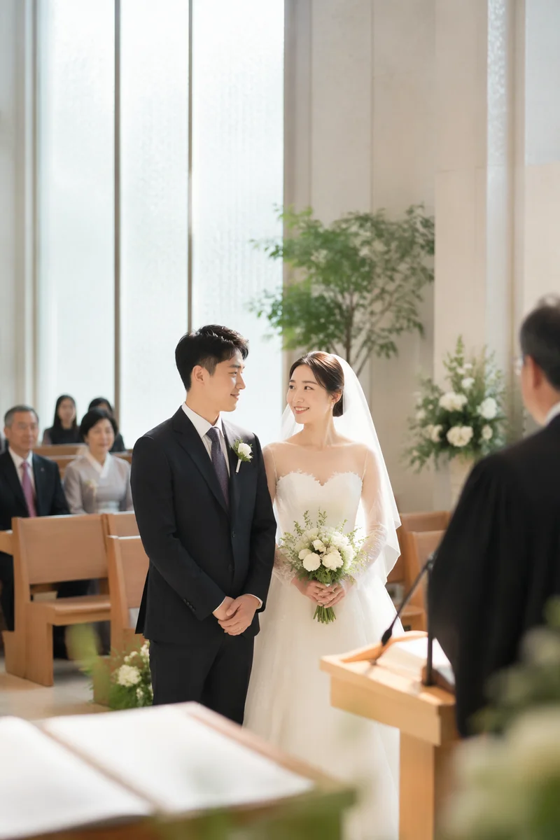 Korean Newlyweds at Chapel Altar