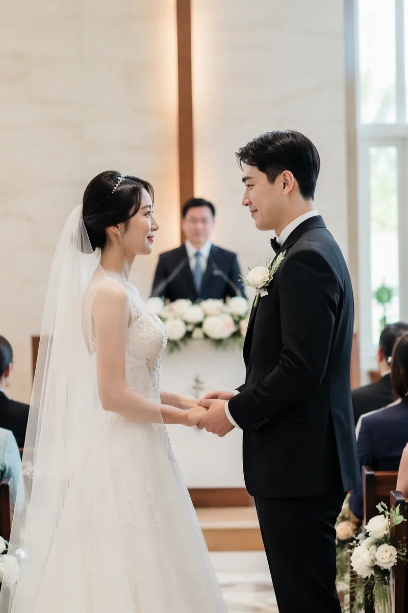 Korean Newlywed Couple in Church Ceremony