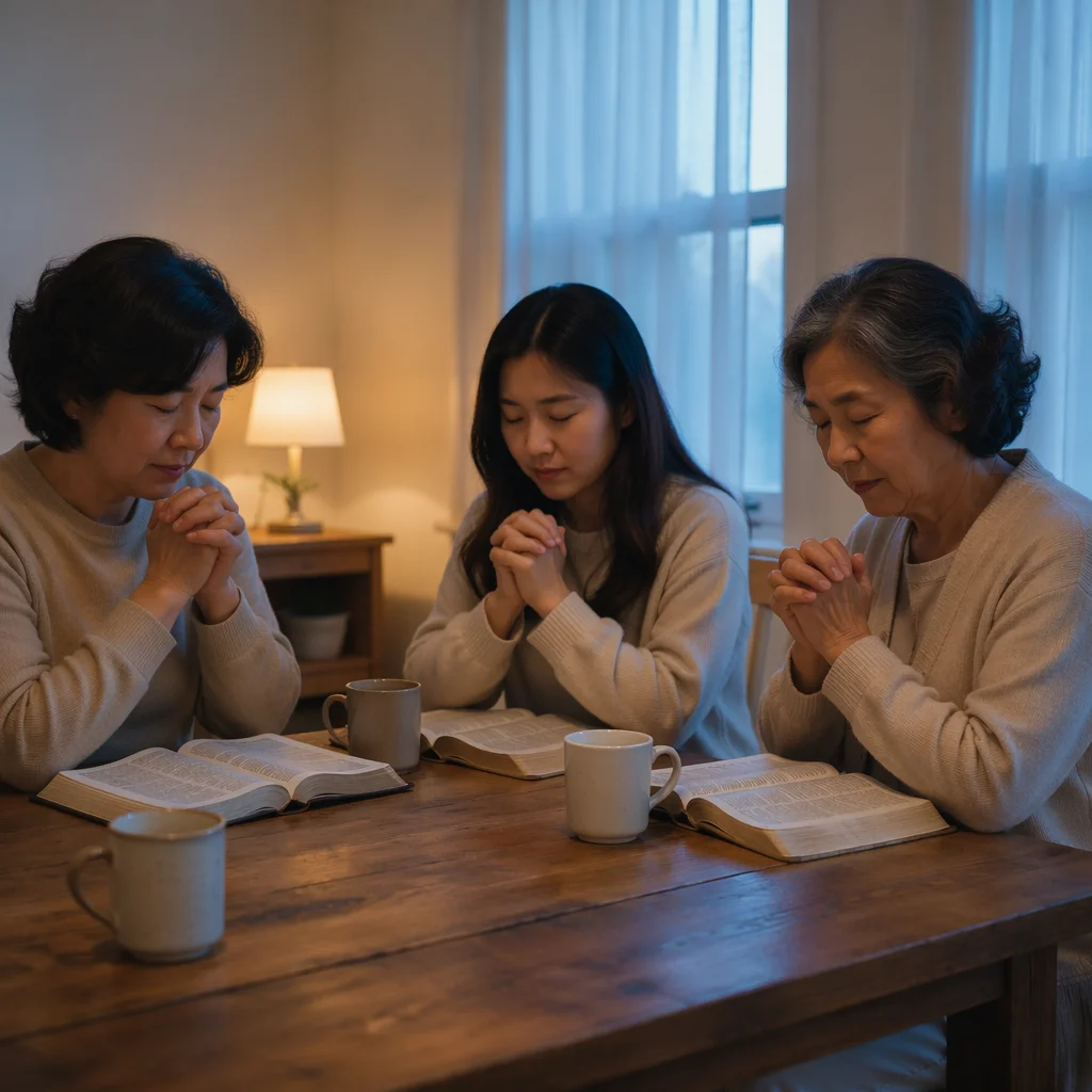 Three Korean Women Praying at Dawn