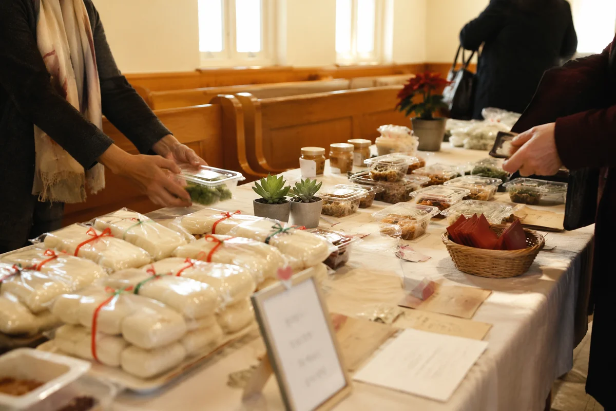 Mission Fundraiser Table in Korean Church Hall