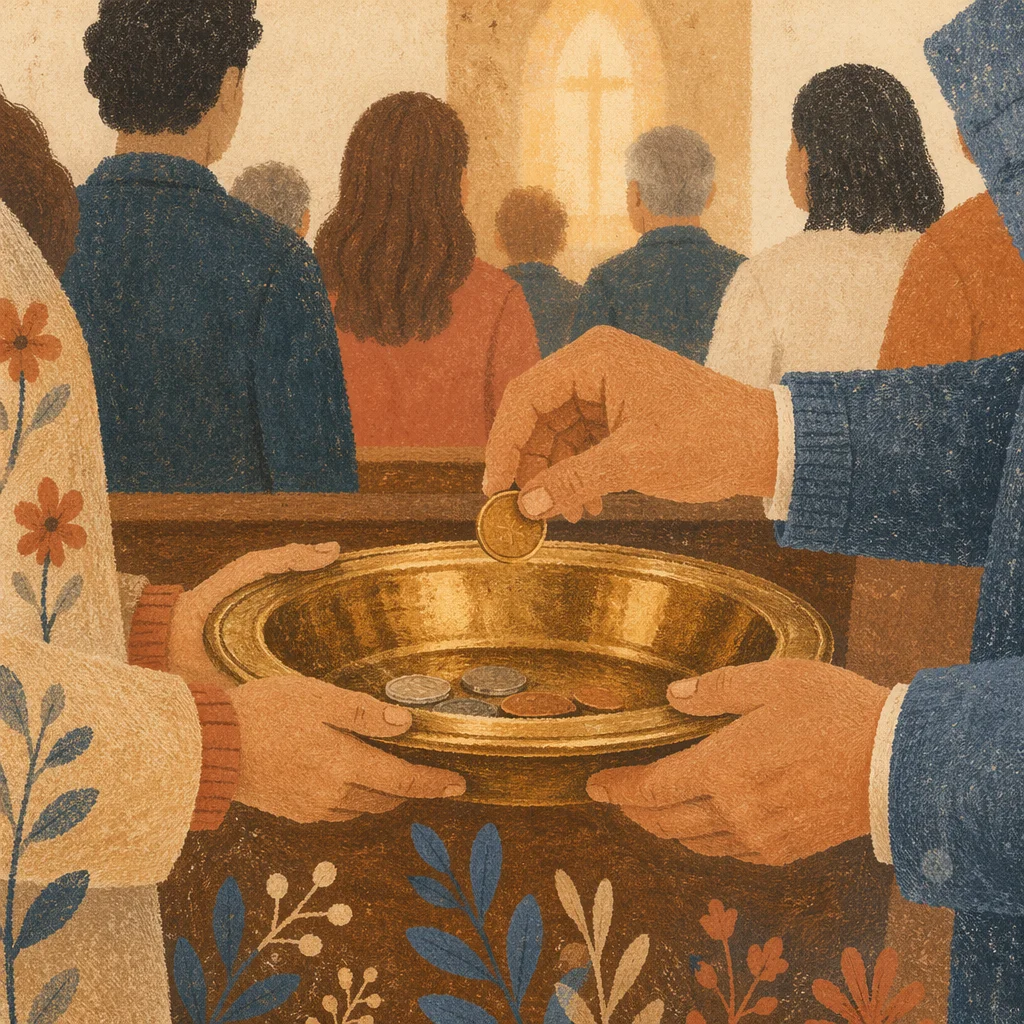 Brass Offering Plate During Church Service