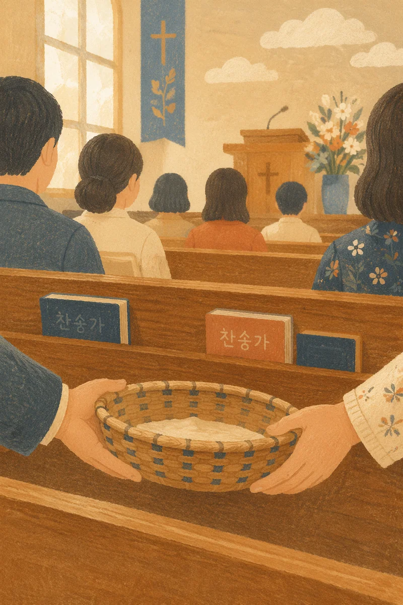 Offering Basket Passed During Korean Church Service