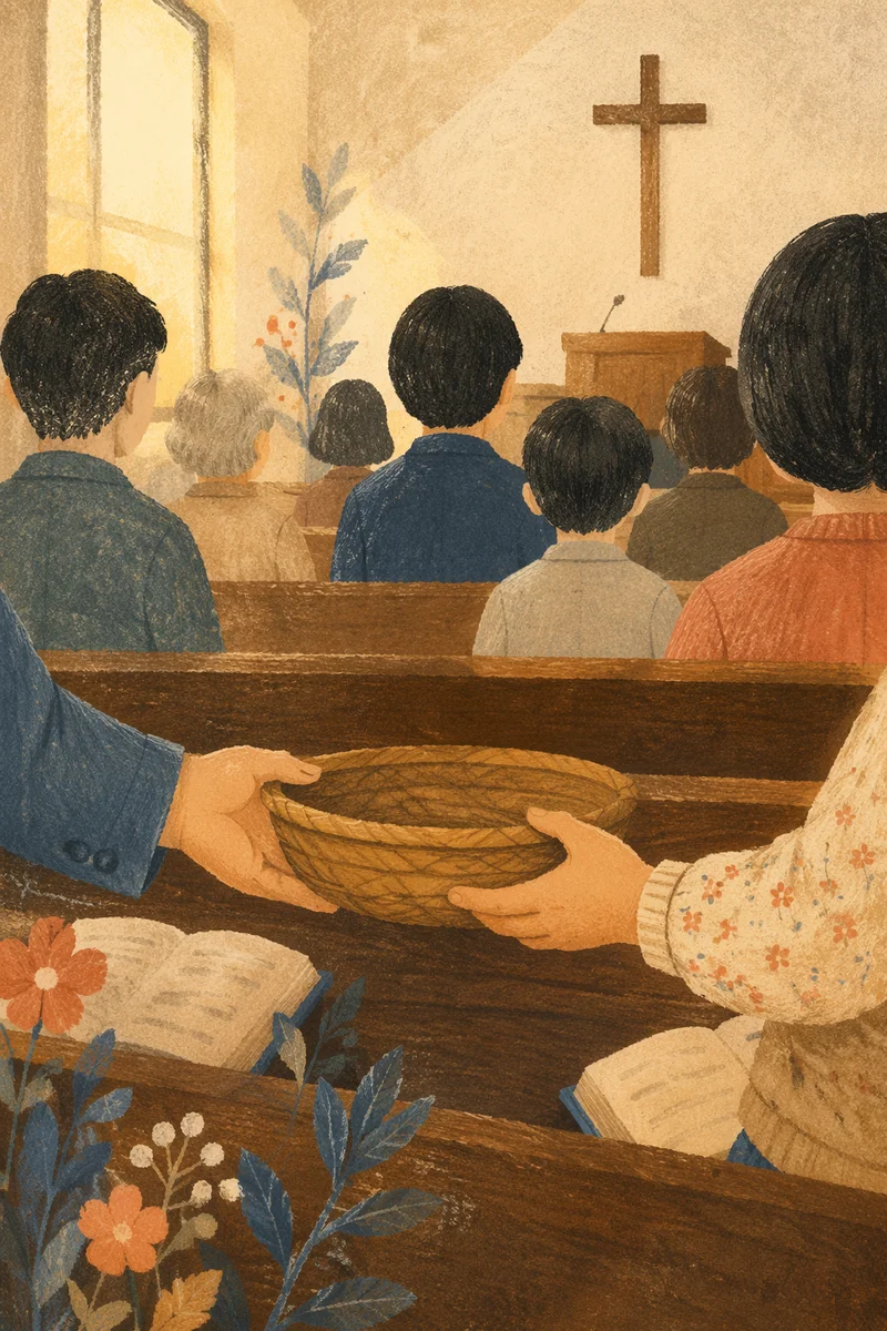 Korean Church Offering Basket During Sunday Service