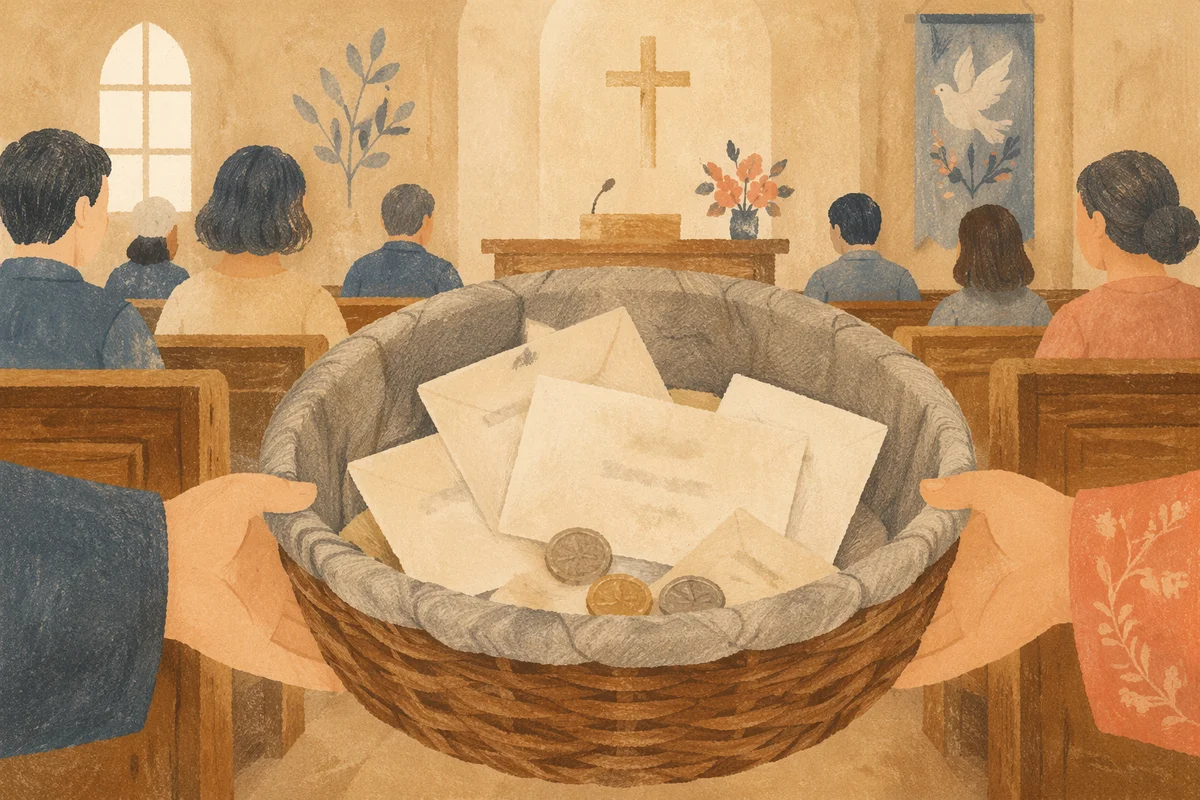 Rustic Offering Basket During Korean Church Service