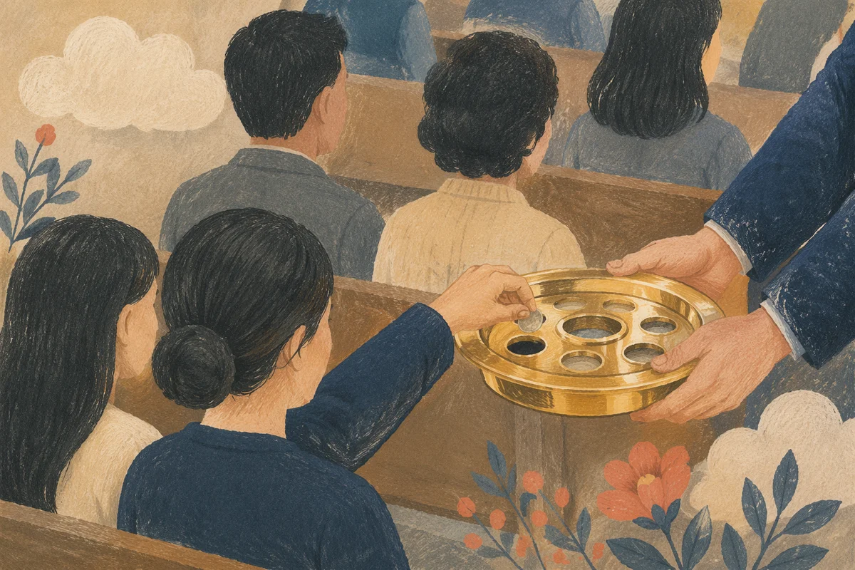 Offering Tray Passed During Church Service