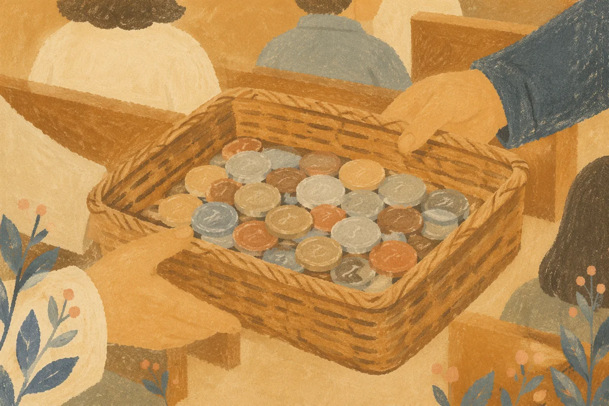 Wicker Offering Basket During Korean Church Service