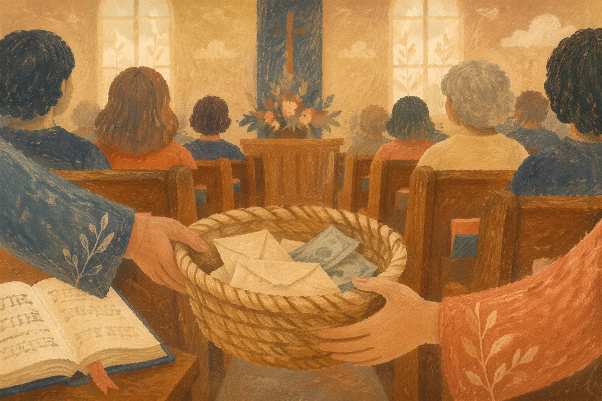 Korean Church Offering Basket During Service