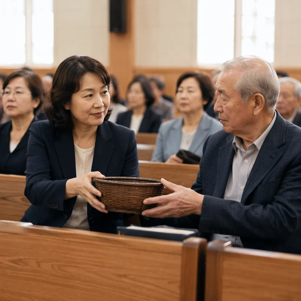 Offering Basket Passed During Church Service