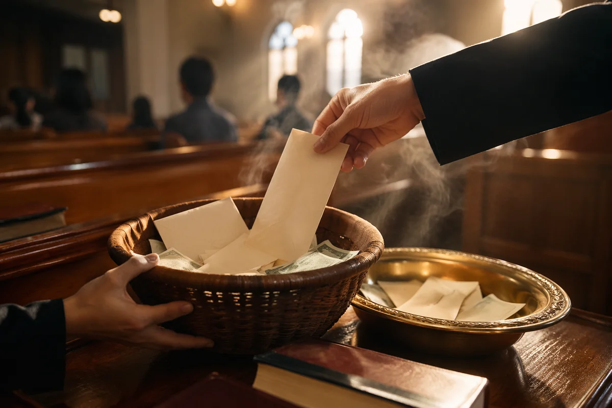 Korean Church Offering Basket During Service