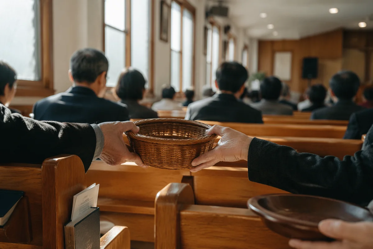 Offering Basket Passed in Korean Church