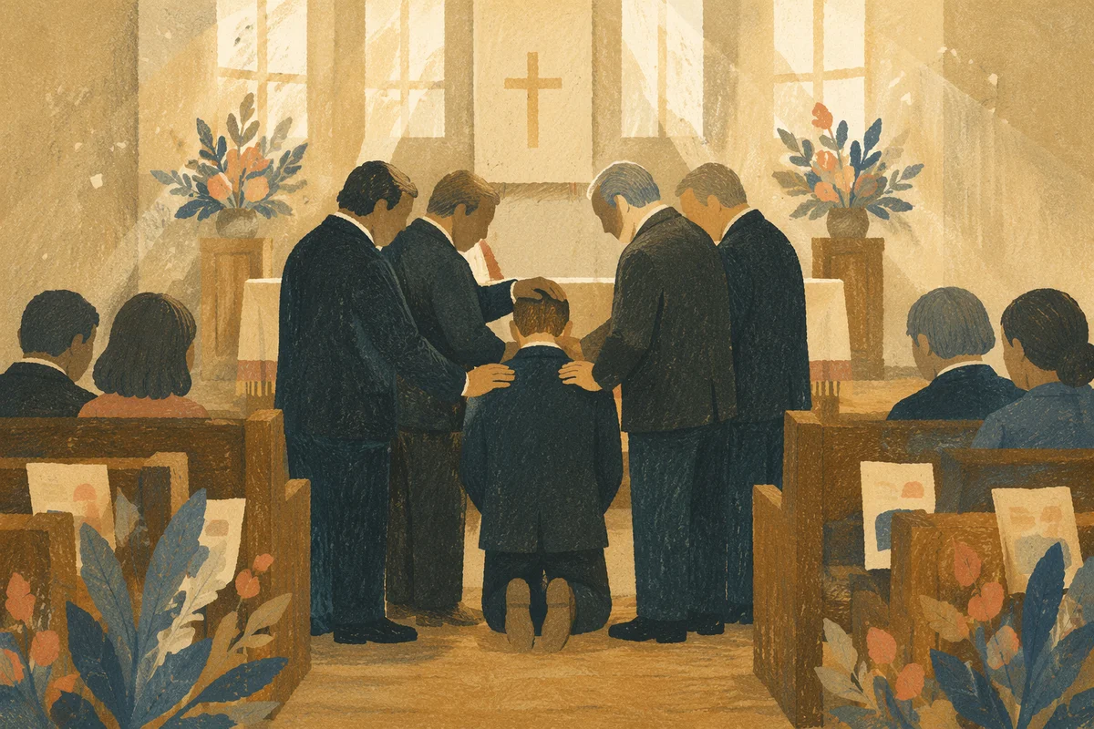 Pastors Laying Hands at Ordination Ceremony