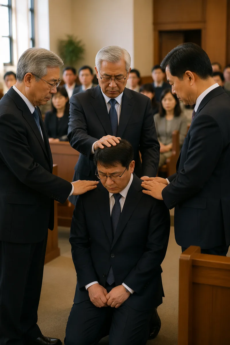 Korean Pastor Ordination Prayer in Sanctuary