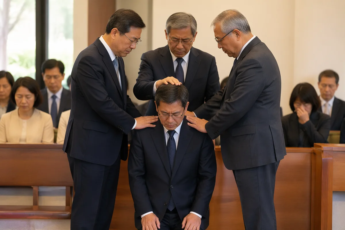 Pastors Laying Hands During Ordination Prayer