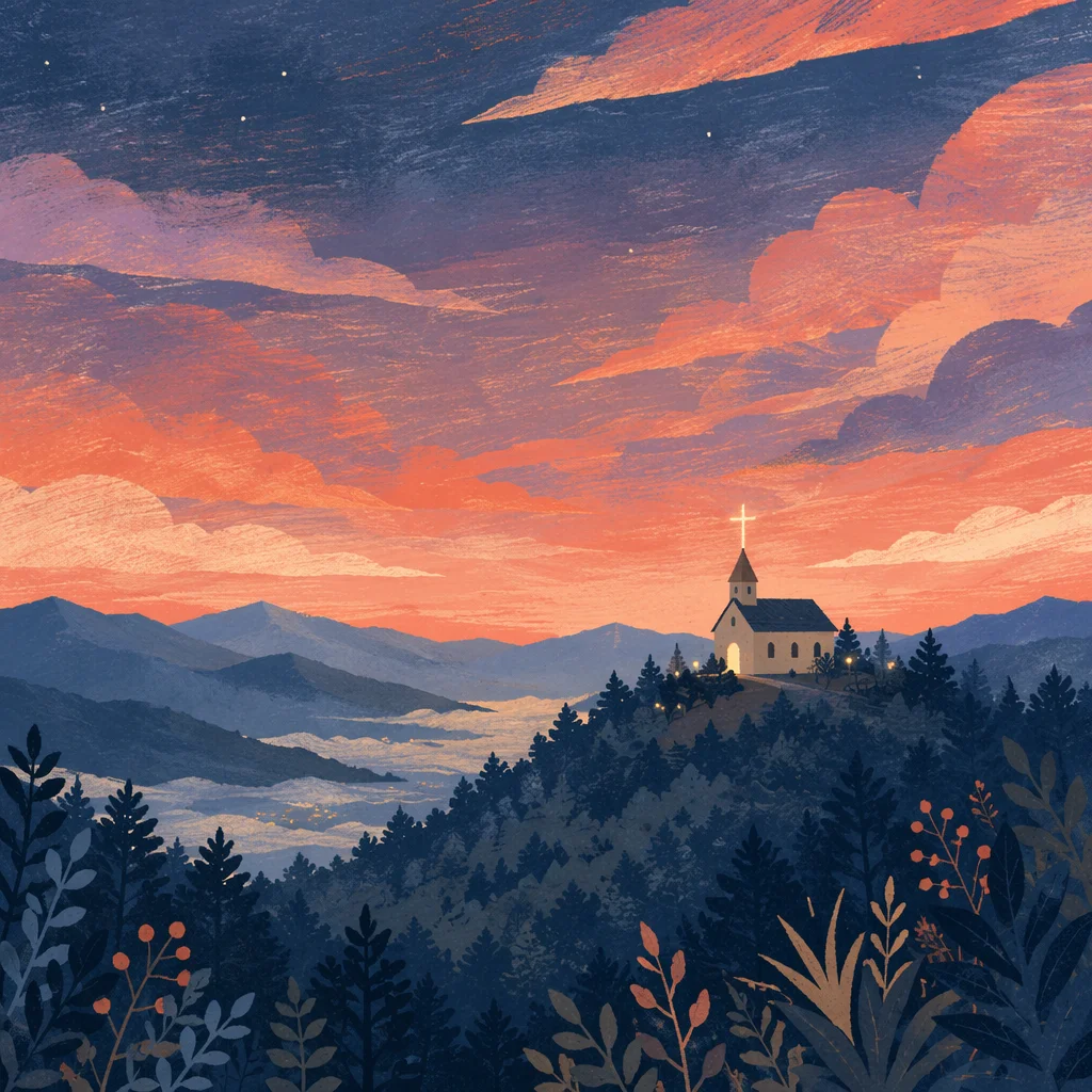 Korean Prayer Mountain Cross at Dusk