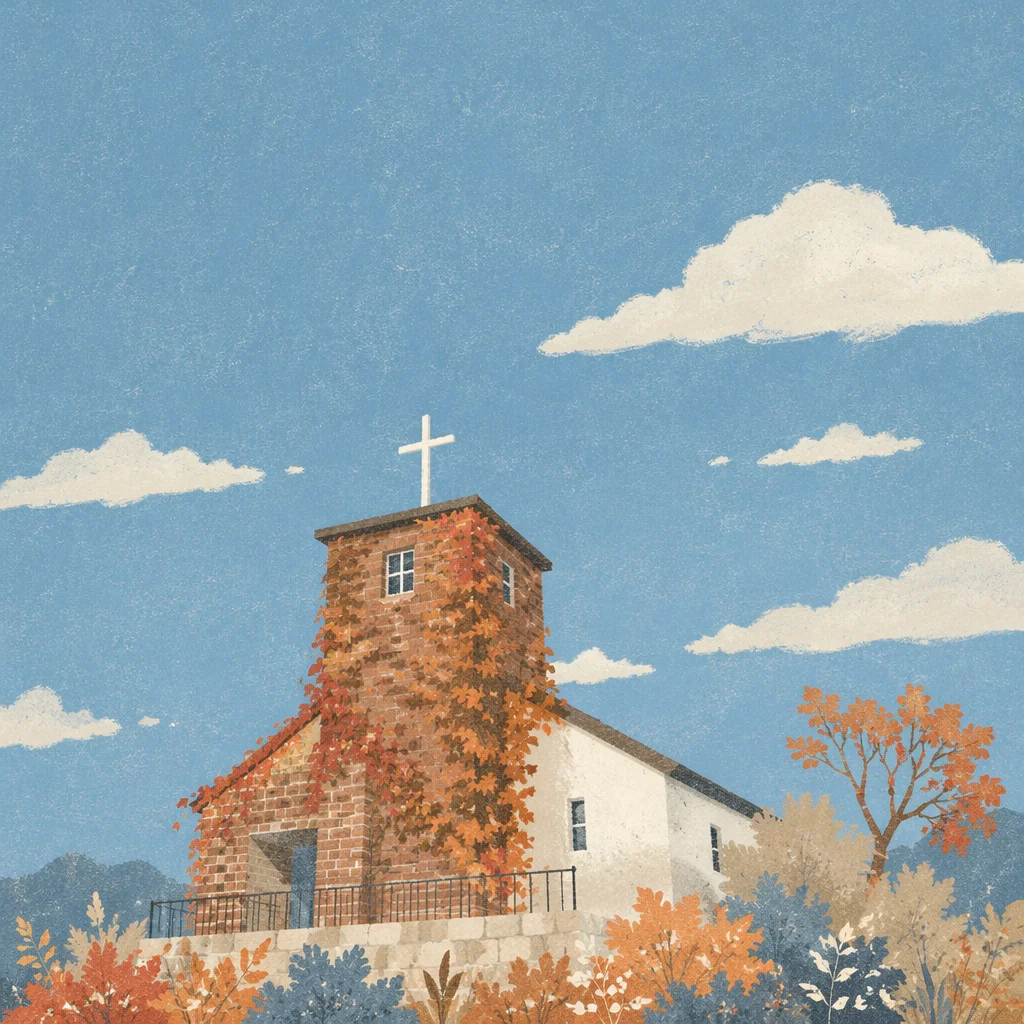 Korean Prayer Chapel Cross Under Blue Sky