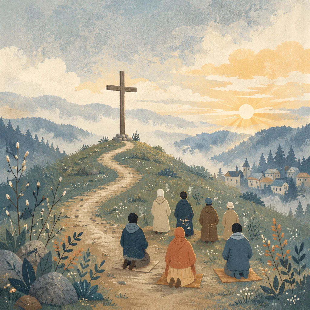 Korean Prayer Mountain Cross at Dawn