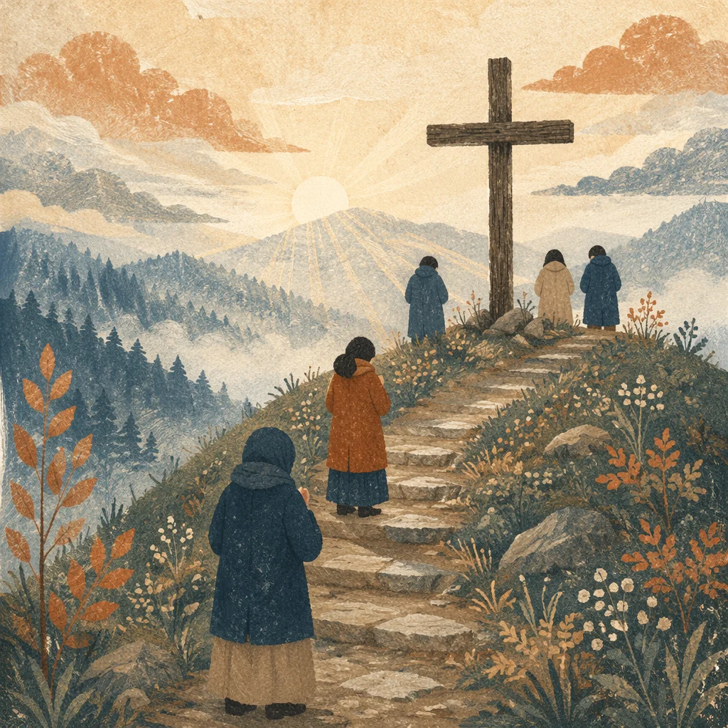 Korean Prayer Mountain Cross at Dawn