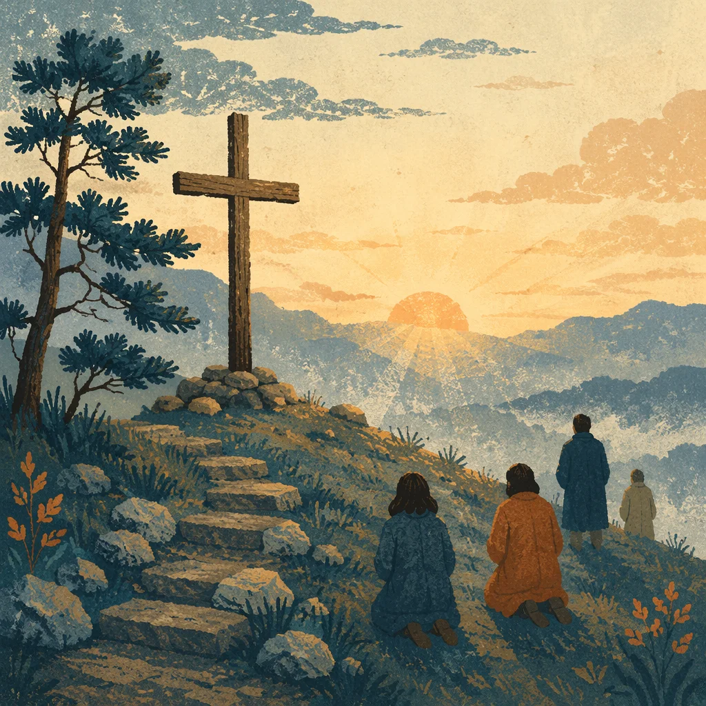 Dawn Prayer Mountain Cross in Korea