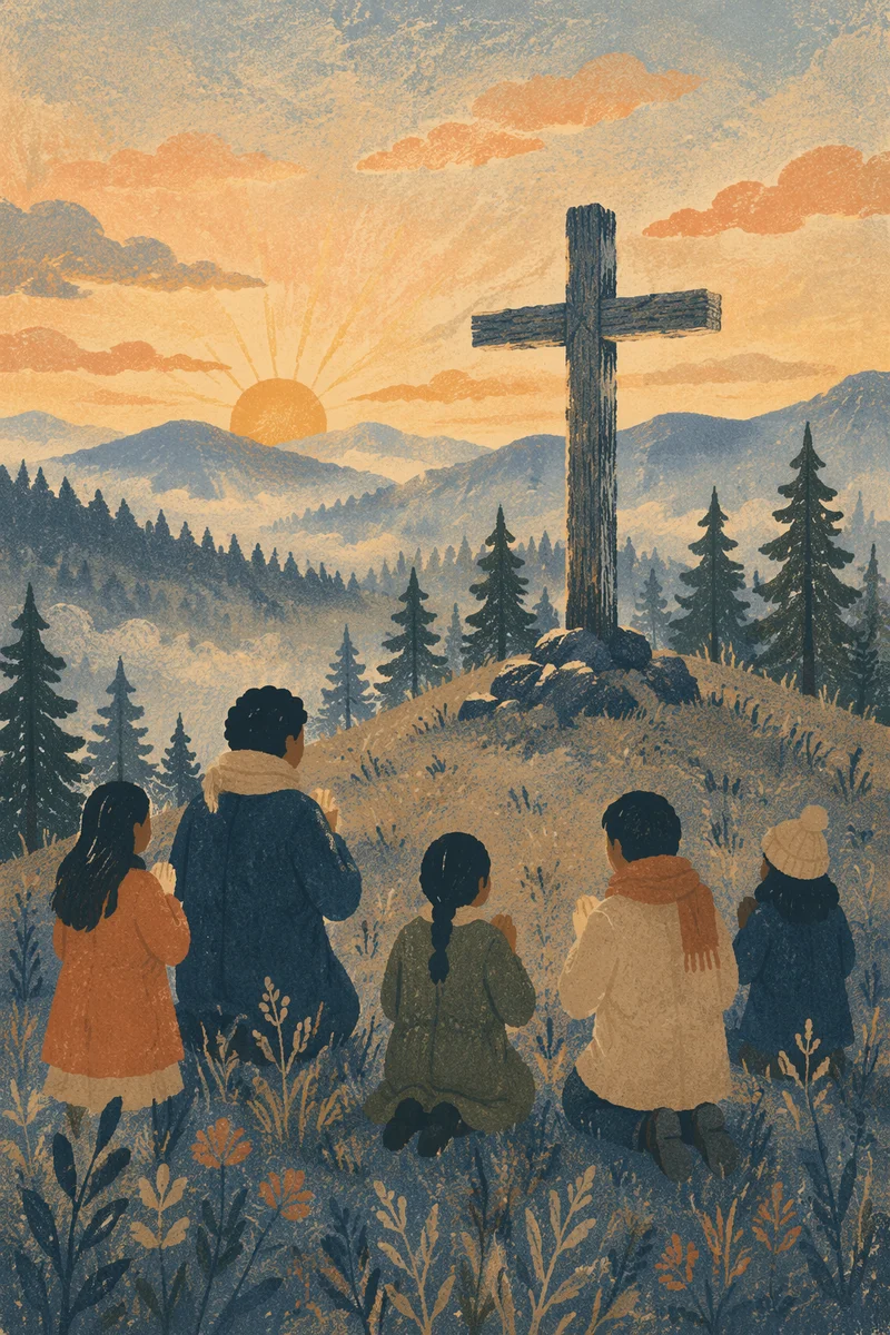 Korean Prayer Mountain Cross at Dawn