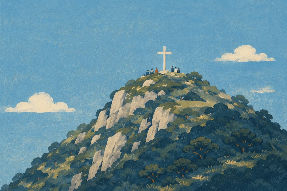 White Hilltop Cross on Korean Prayer Mountain