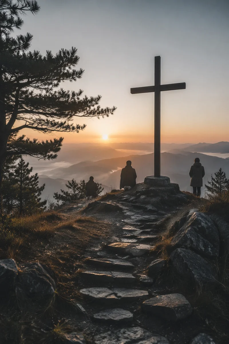 Dawn Prayer Mountain Cross in Korea
