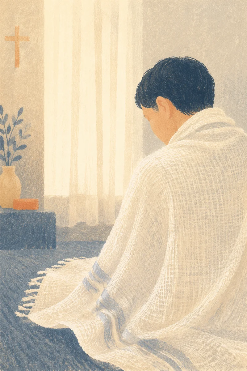 Quiet Prayer Shawl Moment in Korean Church