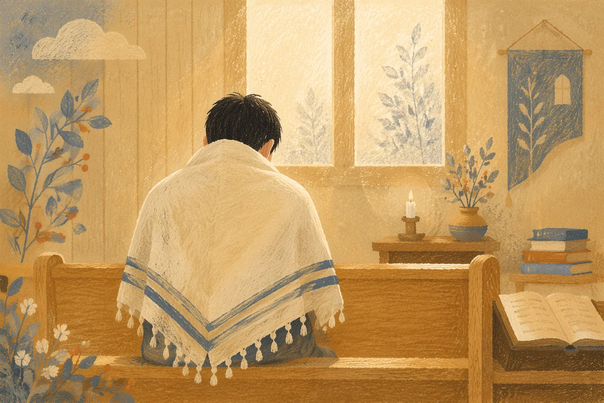 Worshipper with Prayer Shawl in Church