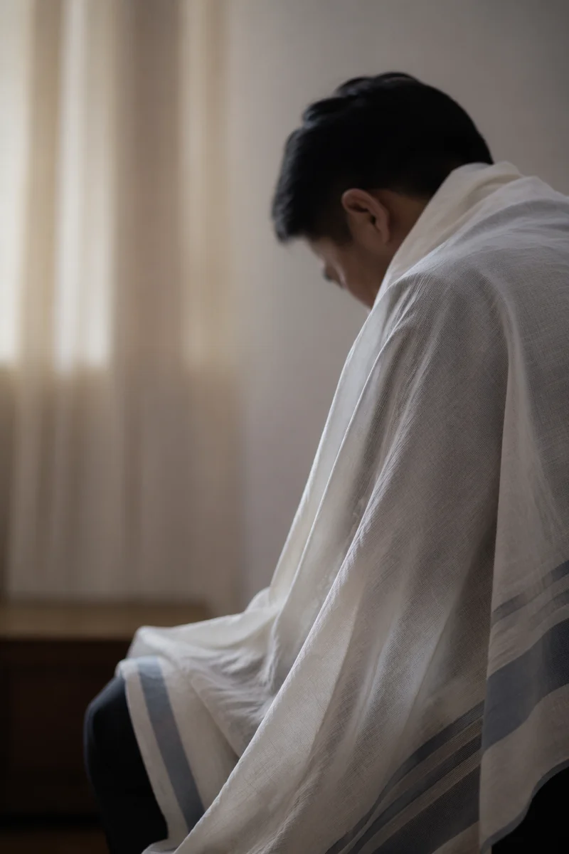 Quiet Prayer Shawl Moment in Korean Church