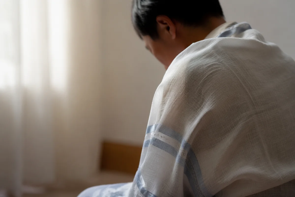 Quiet Prayer Shawl Moment in Korean Church
