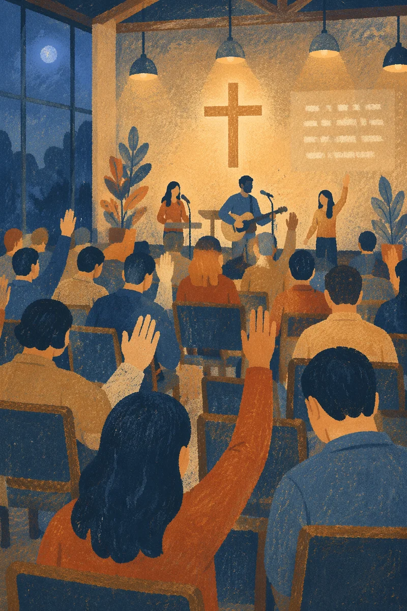 Fervent Prayer at Korean Revival Service